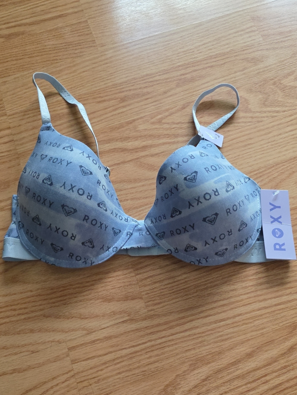 Roxy Light Blue Logo Print Soft Lift Bra 36C